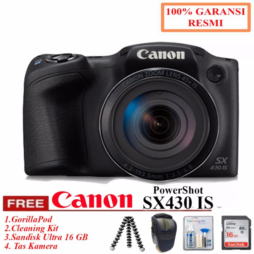Canon PowerShot SX430 IS - WiFi 20MP 45x Optical Zoom (Resmi) + SanDisk Ultra 16gb + Cleaning Kit + Tas Kamera (RESMI)  