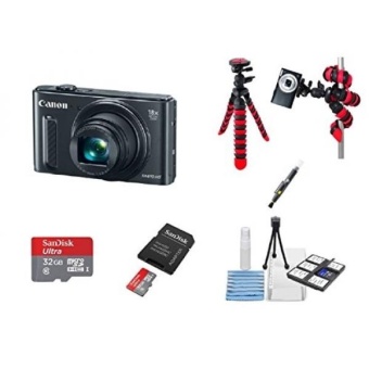 Canon PowerShot SX610 HS (Black) + 2 Tripods + 32GB microSD Card + Card Reader + 6PC Cleaning Kit + 2-in-1 Lens Cleaning Pen - intl  
