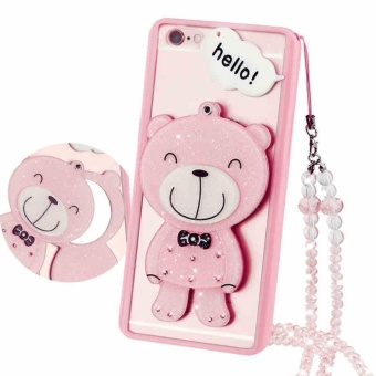 Gambar Cartoon cute mirror Case For OPPO A33 NEO 7(Bear + Crystal Lanyard)   intl