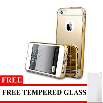 Gambar Case Aluminium Bumper Mirror for Iphone 5   Gold + Free Tempered Glass