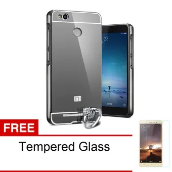 Gambar Case Aluminium Bumper Mirror For Xiaomi Redmi 3s   Hitam + GratisTempered Glass