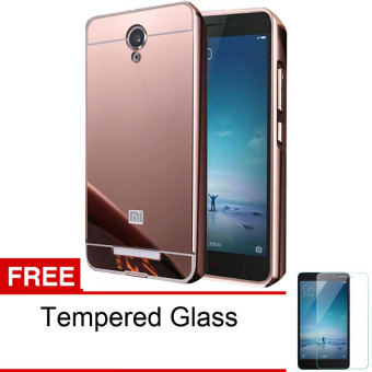 Gambar Case Aluminium Bumper Mirror for Xiaomi Redmi Note 2   Rose Gold + Free Temperd Glass