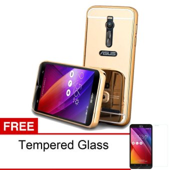 Case For Asus Zenfone 2 5.5 inch Bumper Chrome With Backcase Mirror - Gold + Gratis Tempered Glass  