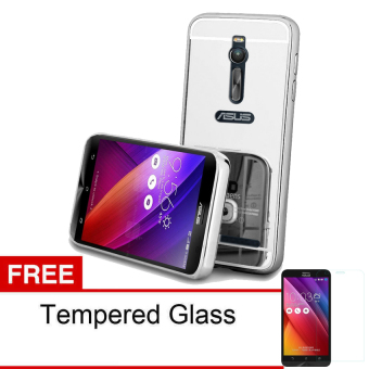 Gambar Case For Asus Zenfone 2 5.5Inch ZE550ML   ZE551ML Bumper SlideMirror   Silver + Free Tempered Glass