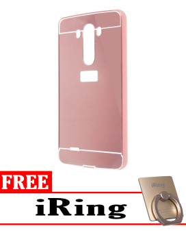 Gambar Case for LG G3 Aluminium Bumper With Mirror Backdoor Slide   Rose Gold + Free iRing