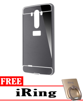 Gambar Case for LG G4 Aluminium Bumper With Mirror Backdoor Slide   Black+ Free iRing