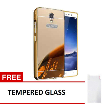 Gambar Case For Oppo Joy 3   A11 Bumper Slide Mirror   Gold + FreeTempered Glass