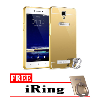 Gambar Case For Oppo Neo 3   R831K Bumper Slide Mirror   Gold + Free iRing