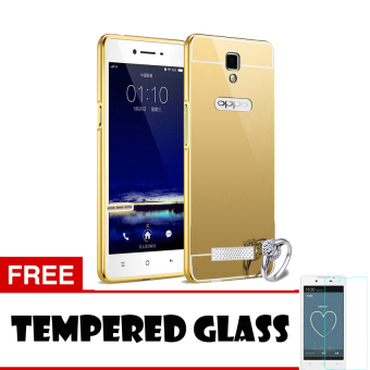 Gambar Case For Oppo Neo 3   R831K Bumper Slide Mirror   Gold + FreeTempered Glass