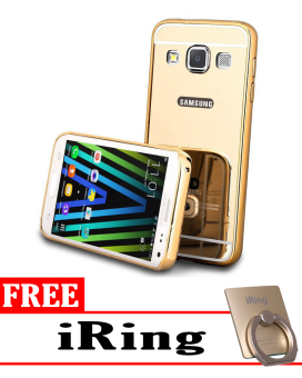 Gambar Case for Samsung Galaxy A3 2015 (A300) Aluminium Bumper With MirrorBackdoor Slide   Gold + Free iRing