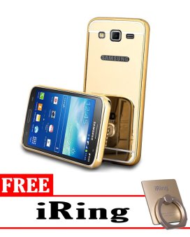 Case for Samsung Galaxy J5 2015 (J500) 2015 Aluminium Bumper With Mirror Backdoor Slide - Gold + Free iRing  