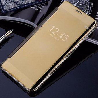 Gambar Case For Samsung Galaxy J5 Pro Flipcase Flip Mirror Cover S View Transparan Auto Lock Casing Hp  Gold