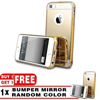 Gambar Case Metal for Apple iPhone 5   5s   5G Aluminium Bumper With Mirror Backdoor Slide   Gold + Free Case Metal Bumper Mirror Random Color