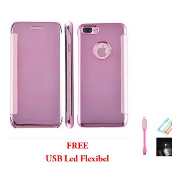 Gambar Case MNC Iphone 7 Plus Flipcase Flip Mirror Cover S View TransparanAuto Lock Casing Hp   Rose Gold + Free USB LED