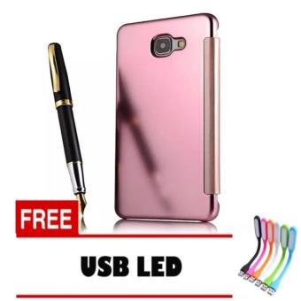 Gambar Case Samsung Galaxy A5 2016 Flipcase Flip Mirror Cover S ViewTransparan Auto Lock Casing Hp Rose Gold + Free USB LED