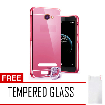 Gambar Case Smartfren Andromax A Bumper Mirror Slide   Rose gold +Tempered Glass