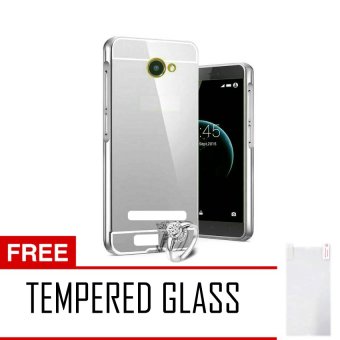 Gambar Case Smartfren Andromax A Bumper Mirror Slide   Silver + TemperedGlass