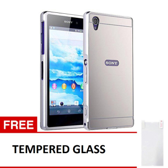 Gambar Case Sony Xperia Z2 Alumunium Bumper With Mirror Backdoor Slide Silver + Gratis Tempered Glass