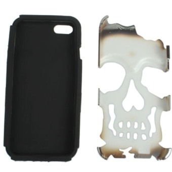 Gambar Case Stylish Skull Style Plastic + Silicone Combination Case for iPhone 5   Silver Hitam