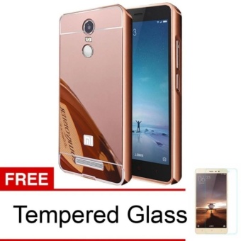 Gambar Case Xiaomi Redmi Note 4 Bumper Mirror Slide   Rose gold + TemperedGlass