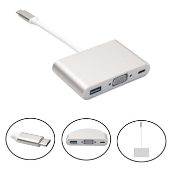 Gambar DEERWAY USB Type C to USB Type A + VGA + Type C Power ChargingPortMulti Hub Adapter   USB C to SuperSpeed Standard USB 3.0 TypeAwith VGA Video Converter Combo Connector Card Cable Plug Wire Cord  intl