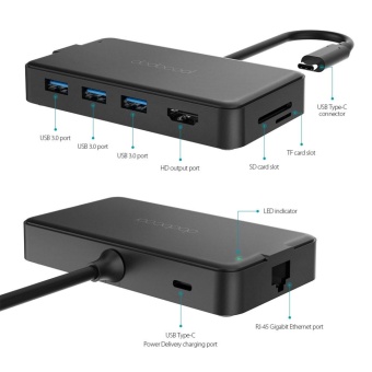 Gambar dodocool 8 in 1 Multifunction USB C Hub with Type C Power Delivery 4K Video HD Output Port Gigabit Ethernet Adapter SD TF Card Reader and 3 SupurSpeed USB 3.0 Ports for MacBook MacBook Pro Google Chromebook Pixel and More Black   intl