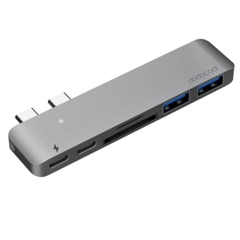 Gambar dodocool Aluminum Alloy Dual USB C Hub Multiport Adapter with Thunderbolt 3 USB Type C Port SD TF Card Reader and 2 SuperSpeed USB A 3.0 Ports Support Data Transfer 5K Video Output and Charging for 13\