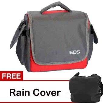 Gambar Eos Tas Kamera Canon 2 Lensa   Merah Abu Abu + Free Rain Cover