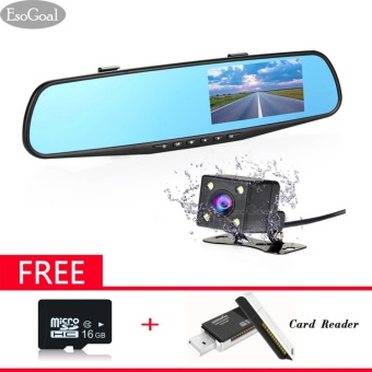 Gambar EsoGoal Dual Lens Dash Cam Rear View Mirror Car Camera 4.3 Inch TFT LCD Screen 1080P Driving Video Recorder with Back Up Camera, G Sensor, Loop Recording, Parking Mode, Motion Detection, Night Vision (16GB TF card included)   intl