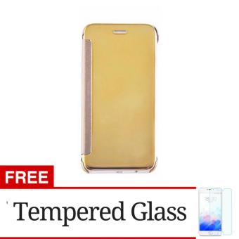 Gambar Flip Mirror Wallet Clear View Cover Case for Samsung Galaxy J2Prime   Gold + Gratis Tempered Glass