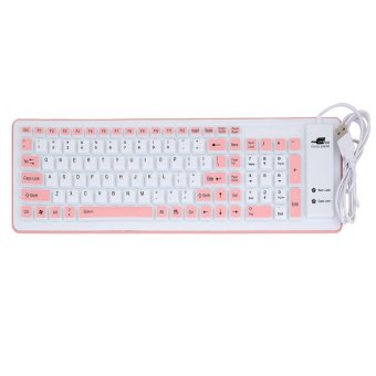 Gambar Foldable Silicone Keyboard USB Wired Soft Waterproof Keyboard forLaptop Notebook Pink