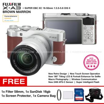 Gambar FUJIFILM X A3 Brown Marron XC 16 50mm WiFi 24MP Touchscreen LCD Mirrorless Camera + SanDisk 16gb + Screen Guard + Filter 58mm + Camera Bag