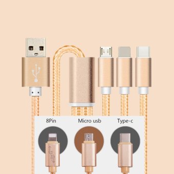 Gambar Gshop Micro+Lightning+Type C 3 in 1 Gold Apple and Micro USBCharger Cable Nylon Lighting Cord Charging for Android iPhone iPad 1.25M