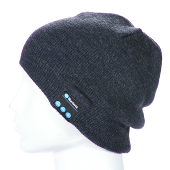 Gambar Headset Bluetooth Nirkabel Yang Hangat Dan Topi Kupluk Hitam (Kelabu)