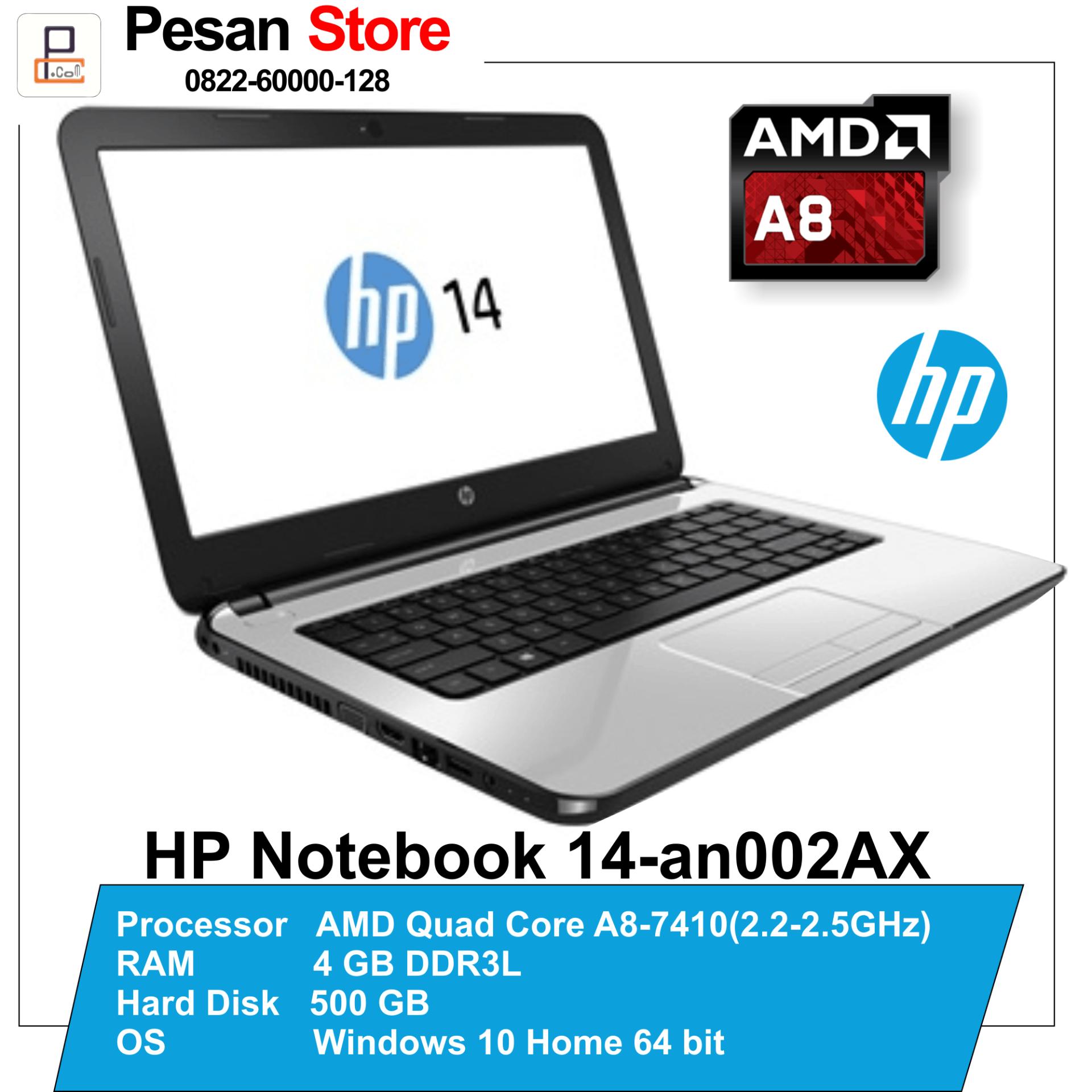 HP 14 an002ax Notebook AMD A8-7410/4GB/500GB/R5 M430 2GB/Windows 10/14 Inch/Garansi Resmi HP Indonesia