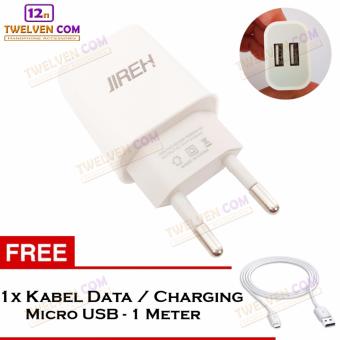 Jireh Charger Adaptor Fast Charging JR-01 2.0A Dual Output + Free Kabel Micro USB 1 Meter - Putih  