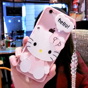 Gambar Kartun lucu cermin case untuk Apple iPhone 5   5s (KT + Kristal lanyard)