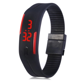Gambar LED Watch Red Subtitles Date Rubber Strap Rectangle Dial   intl