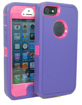 Gambar Leegoal berwarna merah muda PC ungu silikon pelindung tubuh Bek 2 in 1 Combo hidrid penutup Case untuk Apple iPhone 5 5S   International