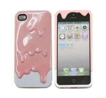 Gambar Leegoal Berwarna merah muda putih 3D meleleh es krim keras kasus penutup untuk iPhone 5 5S