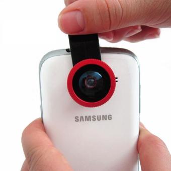 Gambar Lesung Universal Clip Lens Fisheye 3 in 1   180 Degree Fisheye Lens+ Super Wide Lens + Macro Lens for Smartphone   LX U002   Merah