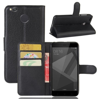 Gambar Litchi Skin Wallet Leather Stand Case for Xiaomi Redmi 4X   Black   intl