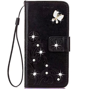 Gambar Lucky Four Leaf Clover Embossing PU Leather Flip Wallet CaseHandmade Luxury 3D Bling Crystal Rhinestone Stand Cover for AsusZenFone 2 ZE551ML 5.5\