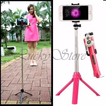 Lucky - Tongsis 3 in 1 With Bluetooth + Tripod Selfie Stick - Pink - 1 Pcs  