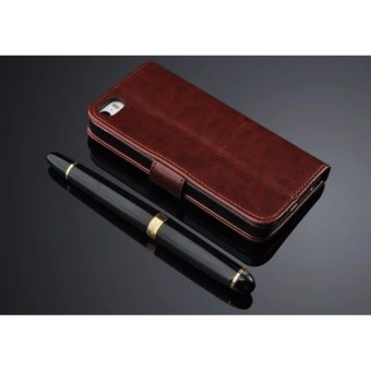 Gambar Luxury Flip leather Wallet Case For iPhone 5s with HD ScreenProtector  Brown   intl