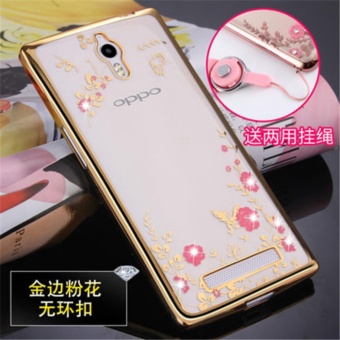 Gambar Luxury Rhinestone Phone Case Cover Finger Rotated Ring Holder StandTPU For oppo Find7 X9070 X9007 X9077 5.5 \