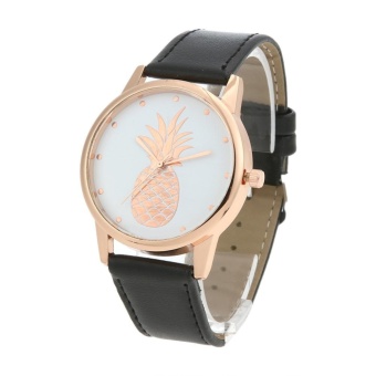 Gambar Men Fashion Fruit Pattern Casual Leather Band Analog Quartz Wrist Watch(Black)   intl