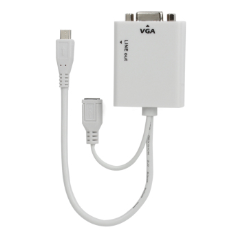 Gambar Micro USB Male untuk perempuan VGA + Audio MHL kabel adaptor untuk Samsung HTC (putih)