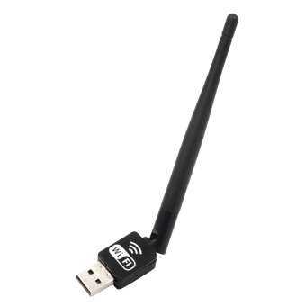 Gambar Mini Portable USB Wi Fi Penerima adaptor 150 Mbps Lan nirkabel jaringan kartu aksesori dengan 2 DB antena untuk XP Vista Windows 7 Linux Mac OS X sistem komputer laptop hitam