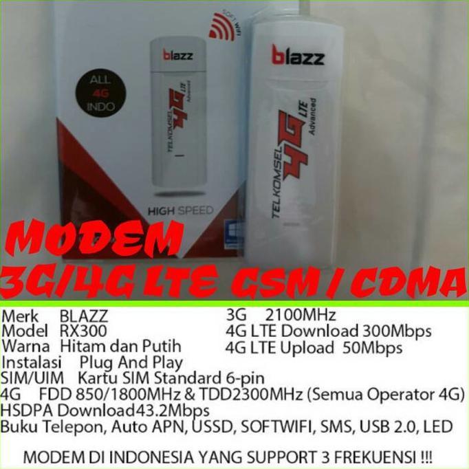 Modem Usb Blazz 3G/4G Lte Gsm Cdma All Operator Unlock Plug N Play  Peripheral Komputer